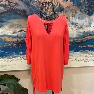 Coral Embellished 3/4 Sleeve Tunic